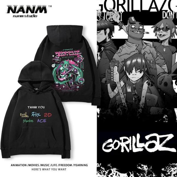 BAND GORILLAZ BRITÂNEO BANDO CAPA CHAPELED SWELLE PARA HOMENS E MULHERES FALA DE INVERNO NOVO ROCK ROCK HIP HOP Top casual