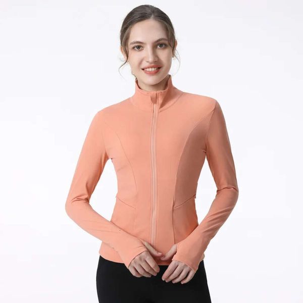 Lu Lu Align T-shirt da yoga da donna Lu Giacca da yoga da donna Cappotto con cerniera intera con fori per i pollici Top corto slim a maniche lunghe Camicie da palestra Fitness Sport Limoni LL Esercizio