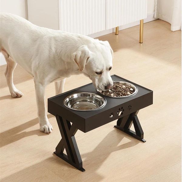 Mesa de jantar elevada personalizada para cães, tigelas com suporte ajustável duplo durável de aço inoxidável