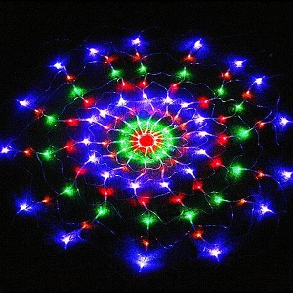 Outros suprimentos para festas de eventos 1.2m 120LEDs 8 modos AC 220V colorido teia de aranha LED luzes de cordas de fadas Festival Party Layout el Chandelier Net Lights 231214