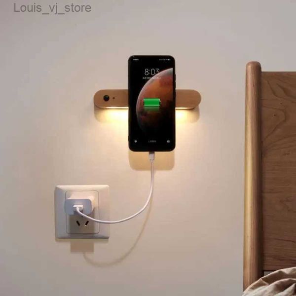 Luci notturne Sensore LED in legno Luce notturna Portachiavi magnetico wireless Lampada a sospensione Lampada da notte ricaricabile USB Lampada da parete per porta dell'armadio YQ231214