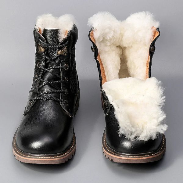 Botas tamanho 40-48 botas de inverno de lã natural natural couro de vaca genuíno mais quente botas de neve masculinas # ym1570 231214