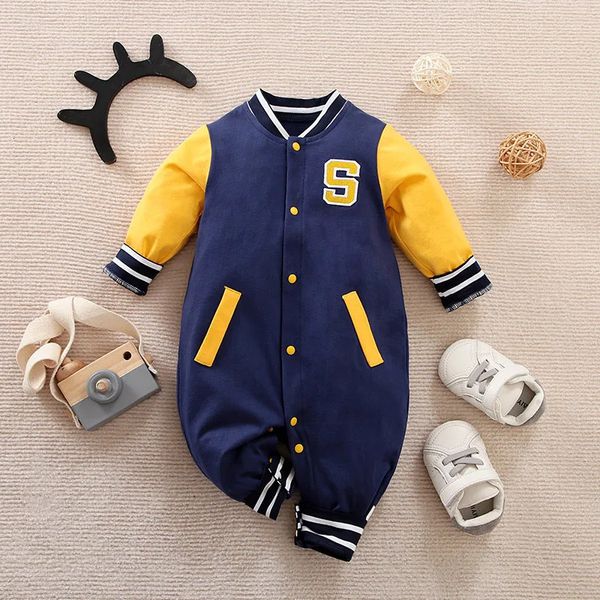 Strampler Frühling und Herbst Jungen Mädchen Hübsches Baseball-Trikot Baumwolle Bequemer lässiger Langarm-Baby-Body 231214