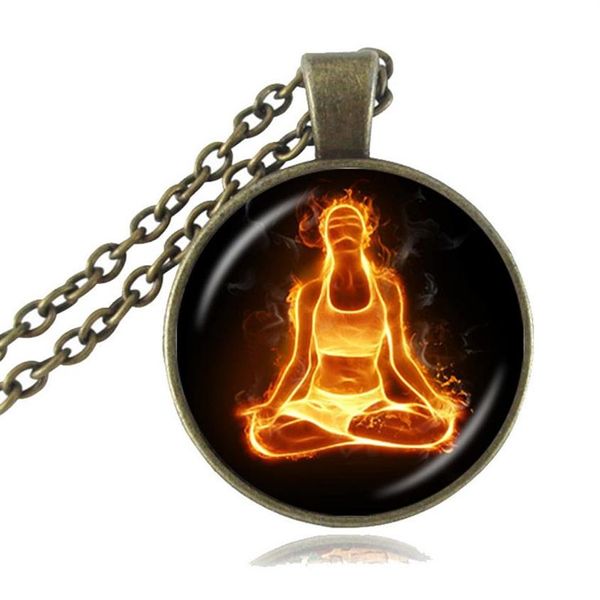 Collana Chakra Ciondolo Buddha Collana per meditazione yoga Gioielli di guarigione Reiki Collana di dichiarazione spirituale Simbolo Om Catena in bronzo 308a