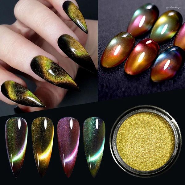 Brillo de uñas 1 caja Cat Polvo magnético Azul oscuro Púrpura 3D Camaleón Art Gel Polaco Manicura Accesorios de bricolaje