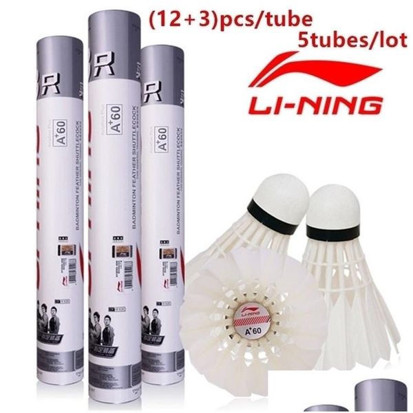 Badminton Shuttlecocks 15pcstube 5Tubes Linting Badminton wattlecock A60 Goose Feather Staby Stability долговечные птички Battledore 201 DHVO1