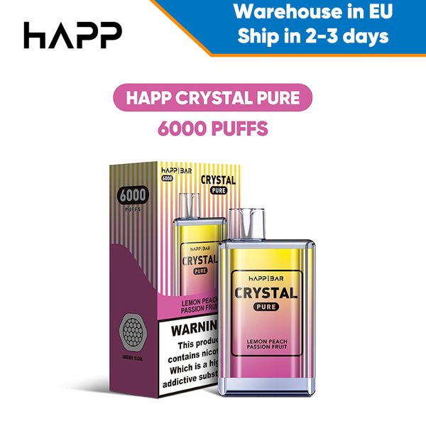 Original HAPP Bar 6k Puffs Crystal Vape 6000 Puff E-Zigaretten Mesh Coil Einweg-Vapes-Stift 2 mg 5 mg vorgefülltes Gerät 1500 mAh riesiger Akku Einweg-Zigarette