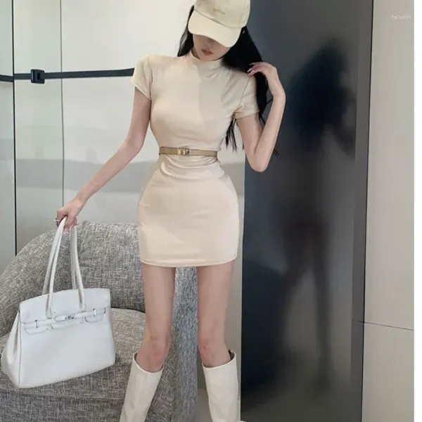 Party Kleider Frauen Sexy Kleid Halb Hohe Kragen Club Streetwear Geburtstag Bodycon Mini Mit Gürtel 2023 Sommer Y2k Koreanische Kleidung