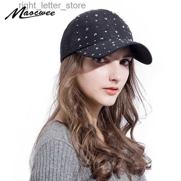 Ball Caps Moda Kadınlar Rhinestone Şapkaları Elmas güneş kapağı swag Casquette Snap Gorras Sold Color Yaz Beyzbol Kapakları Baba Kız Kemikleri YQ231214