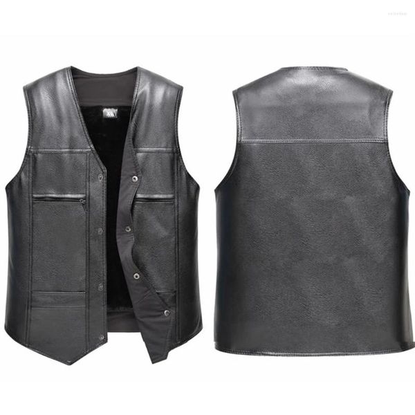 Gilet da uomo Gilet da motociclista Cappotto con calda fodera in velluto Gilet da uomo in ecopelle per taglie XL 4XL Elegante e funzionale