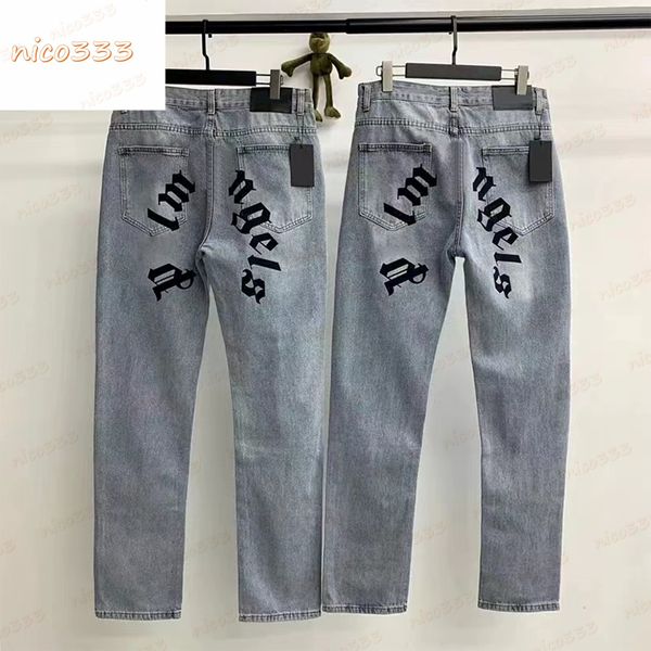 Jeans da uomo con stampa alfabeto cocco, motivo sciolto, colore chiaro, pesante, versatile, per uomo e donna, moda casual, estate, autunno, jeans semplici e dritti