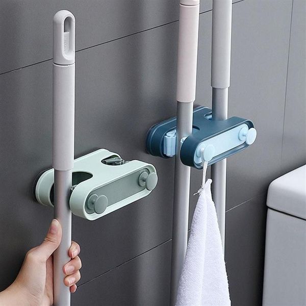 Haken Schienen Küchenzubehör Gadget Wandmontierter Mopp-Besen-Organizer Halten Sie Werkzeuge Selbstklebendes Badezimmer Garten Lagerregal Umbre278x