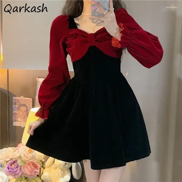 Casual Kleider Patchwork Mini Frauen Lose Plissee Koreanischen Stil Mädchen Alle-spiel Streetwear Süße Studenten Vintage Elegante Chic