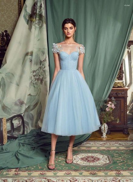 Partykleider Sky Blue Applikes Kleidkleid für Mädchen 2023 Elegante Kleid Französisch Fee Corse Hochzeit Abend volle Frauen offen zurück