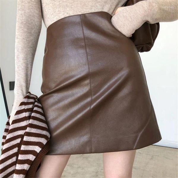 Röcke Frauen für Faux Leder Rock hoher tailliertes schwarzes, dehnbares Zipper Mini A-Line Bodycon Bleistift Party Koreanische Mode Streetwear