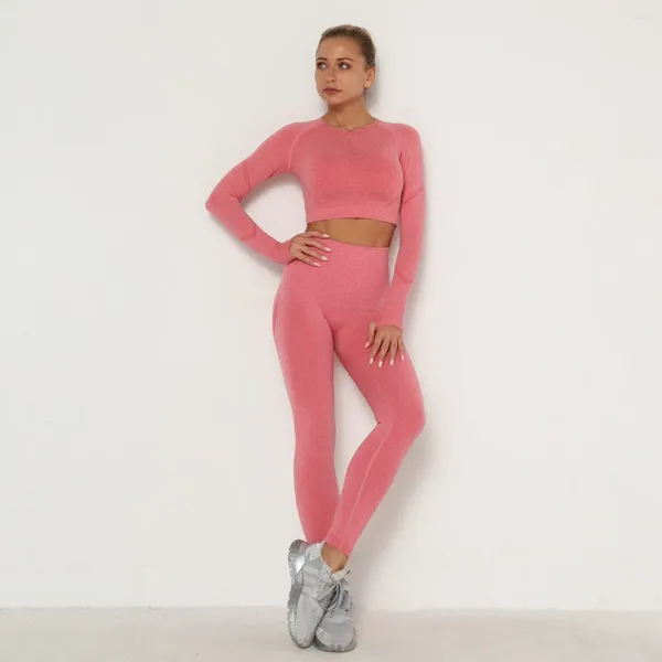 Damen-Nachtwäsche-Sets, dünner Trainingsanzug, atmungsaktiver BH, Langarm-Oberteil, nahtlose Outfits, hohe Taille, Push-Up-Leggings, Fitnessstudio-Kleidung, Sportanzug