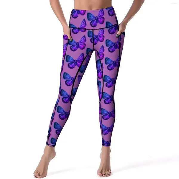 Leggings da donna Pantaloni da yoga con stampa a farfalla Pantaloni da palestra push up personalizzati viola sexy con animali Collant sportivi elastici novità femminili