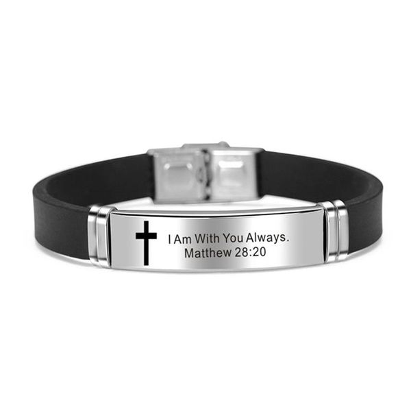 Pulseira de cruz religiosa cristã, pulseira de jesus, citação da bíblia, versículo inspirador, pulseiras de silicone para homens, joias, presente2257