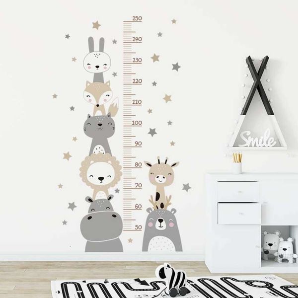 Cartoon Smile Tiere Bären Löwen Hirsch Nilpferde Sterne Heighöhe Ruller Wandaufkleber für Kinderzimmer Boy Girl Room Kinderzimmer Wandtattoos Pvc Pvc