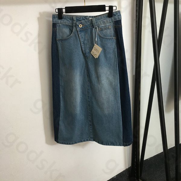 Yüksek Belli Bölünmüş Denim Etek Kadın Tasarımcısı Yüksek Bel Gevşek Yarım Etek Tasarımcı Mavi Düğme Etek