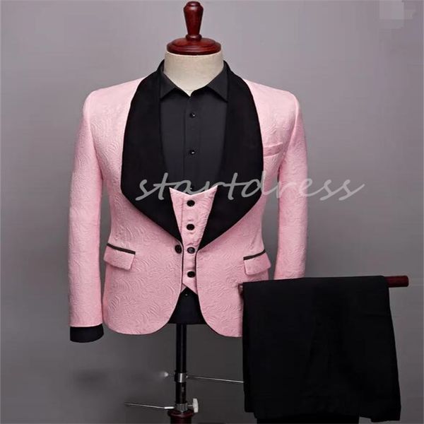 Slim rosa bianco rosa Wedding smoking sciamette con 3 pezzi giubbotto cappotto nero pantalone maschio maschio abiti da ballo maschi