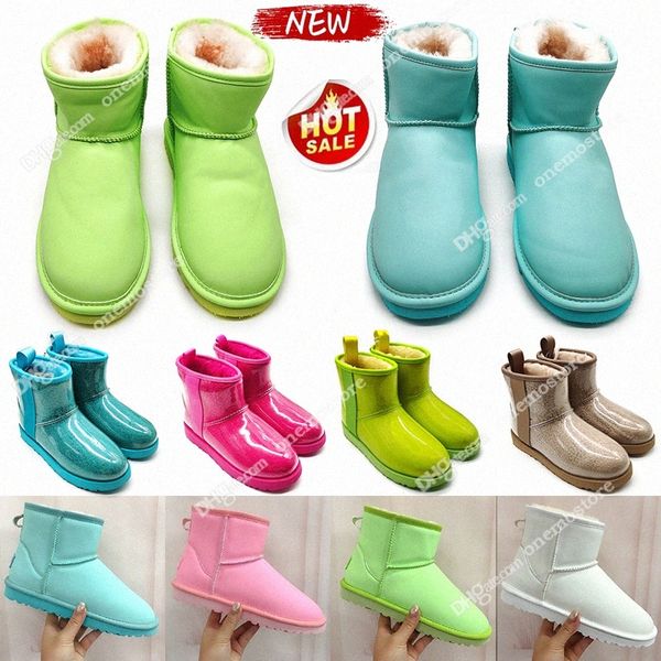 Austrália ugh Botas Fluorescentes Botas Baixas Mid Bezerro Bota de Neve Mulheres Pele Um Inverno Cristal Doce Cor Moda Botas Quentes Clássico BowkngTJC #