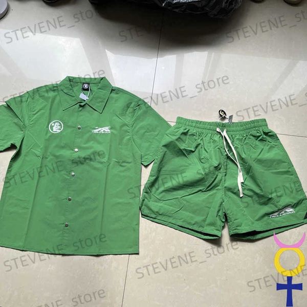 Erkekler Sıradan Gömlek Amerikan High Street Trailsuit Yaz Moda Yeni Kısa Kollu Gömlek Günlük Sıradan Orijinal Etiket Şortları T231214