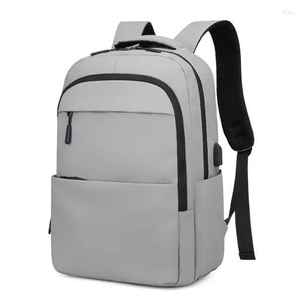 Рюкзак для мужчин, ноутбук, 15,6 дюймов, серый Оксфорд, большой рюкзак для компьютера с зарядкой через USB, черный