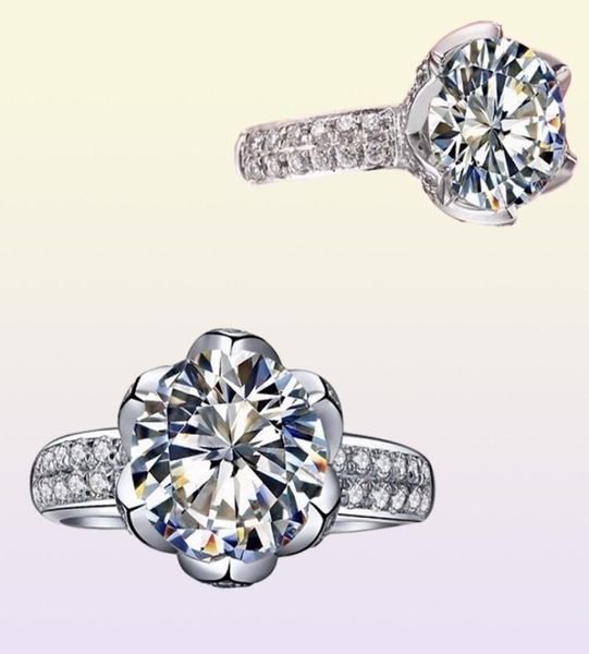 Yhamni original 925 prata esterlina anéis de casamento para mulheres romântico flor em forma de incrustação 3 quilates cz diamante anel de noivado wholes3661270