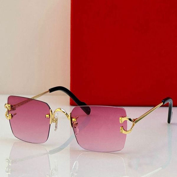 Горячие продажи женщин -бренда за маркой солнцезащитные очки Signature C De Luxury Designer Мужские и женские безрамные розовые линзы UV400 Модные солнцезащитные очки CT02452234