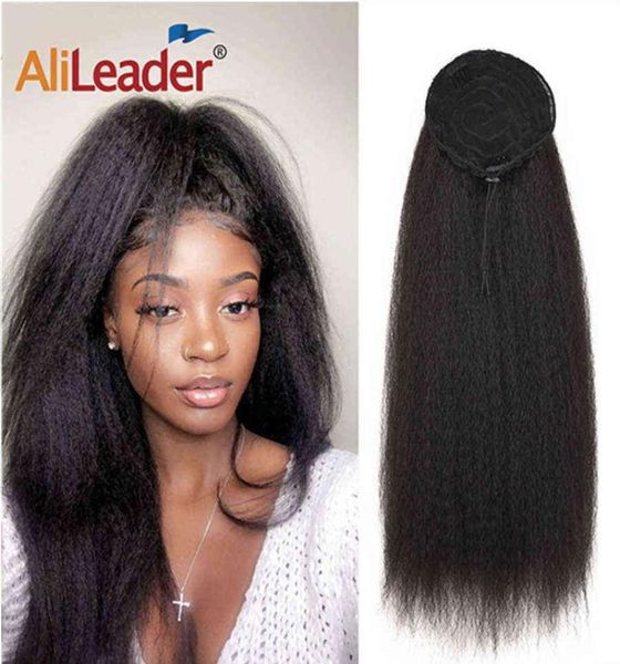 AliLeader Lange Afro Puff Pferdeschwanz Haar Verworrene Natürliche Haar Synthetische Verworrene Gerade Kordelzug Pferdeschwanz Mit Clip Gummiband H091765845