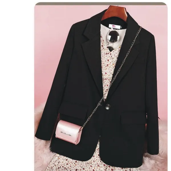 Abiti da donna Autunno Inverno Blazer nero Abbigliamento donna Cappotto Manica lunga Bottone singolo Office Lady Giacca da lavoro Capispalla Tweed