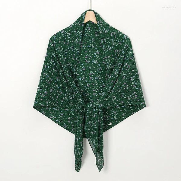 Шарфы 110 110 см, большой размер, с цветочным принтом, квадратный пузырьковый шифоновый хиджаб, женская шаль на голову, мусульманский платок с морщинами, Рамадан
