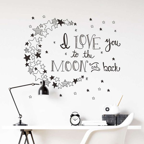 „I Love you“-Slogan-Wandaufkleber, schwarze Sterne, für Kinderzimmer, Babyzimmer, Wandaufkleber, dekorative Aufkleber für Zuhause, Tapetenwandkunst