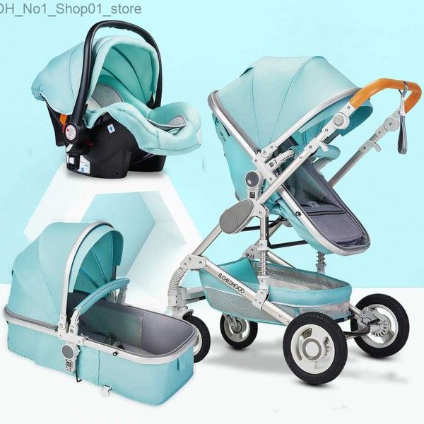 Carrinhos # High Landscape Baby Stroller 3 em 1 Hot Mom Pink Stroller Travel Pram Carriage Basket Baby Car Seat e Trolley Suit Soft High-End Q231215