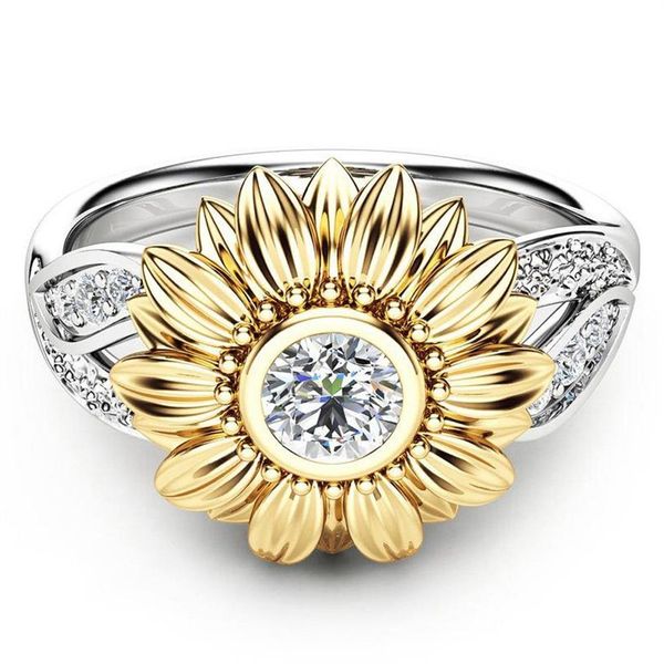 Intero 2018 squisito argento cristallo girasole anelli di nozze per le donne Bijoux Anel Femme anello di fidanzamento dichiarazione gioielli Love301u