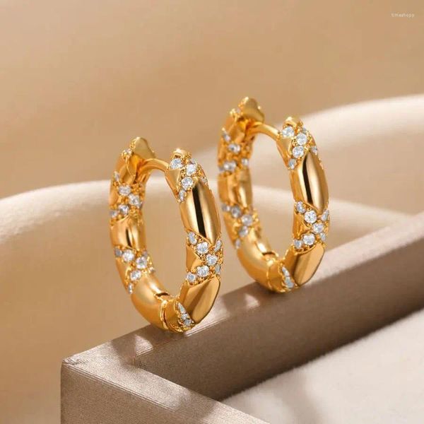 Серьги-кольца с цирконием, маленькие для женщин, из нержавеющей стали, золотого цвета, свадебные 2023, роскошные украшения для пирсинга, Рождественский подарок