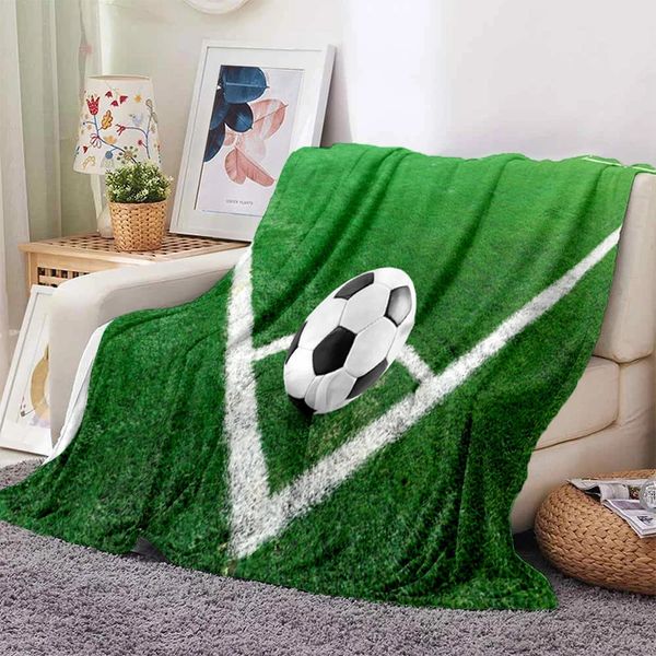 Coperte 3d Calcio Calcio Sport Silhouette Stampa Caldo morbido peluche Divano letto Lancio Coperta da picnic Moderna Flangia Coperta in peluche 231213