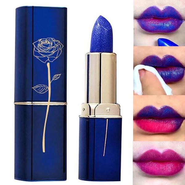 Rossetto Blu Rosa Rossetto Temperatura Cambia colore Labbra Balsamo idratante Trucco femminile Sexy Lucidalabbra Rossetto lucido 231214