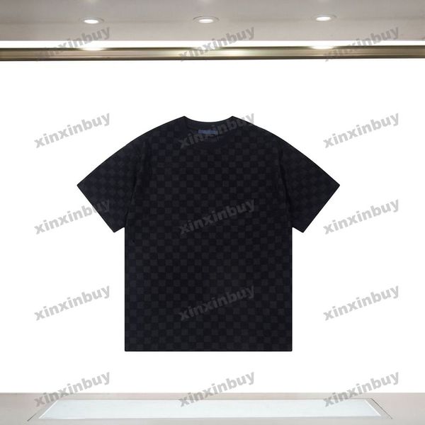 xinxinbuy Maglietta da uomo firmata T-shirt a quadri jacquard a maniche corte in cotone da donna Nero bianco blu grigio rosso XS-L