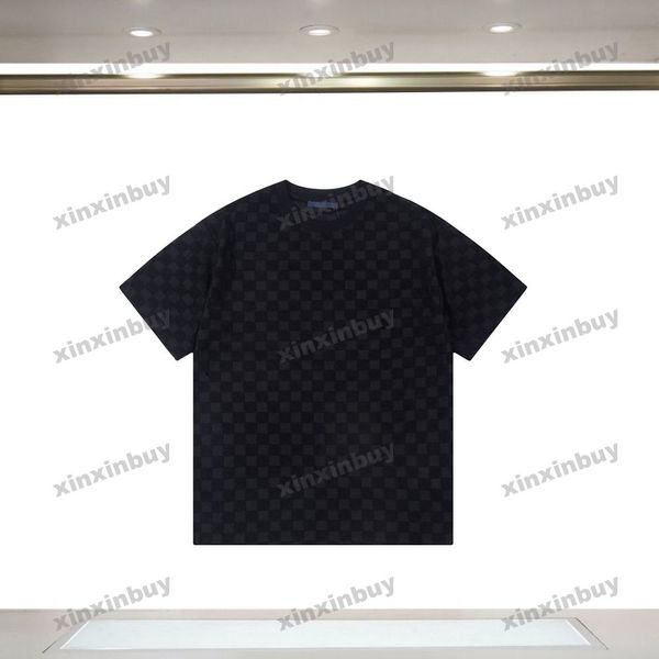 xinxinbuy Herren-Designer-T-Shirt, kariertes Jacquard-Handtuch, kurzärmelig, Baumwolle, Damen, Schwarz, Weiß, Blau, Grau, Rot, XS-L