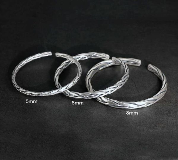 Bracciale rigido da uomo in argento sterling massiccio massiccio 999 puro argento massiccio Bracciale stile vintage punk rock Bracciale rigido da uomo G091687554759930452