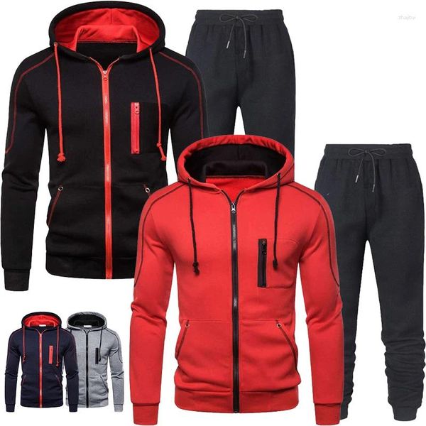 Herren-Trainingsanzüge, Sportbekleidung, zweiteiliges Set, vertikaler Reißverschluss, Kapuzenpullover, Sporthose, Jogginganzug