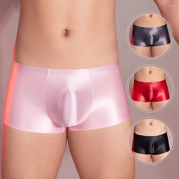 Mutande Uomo Pantaloncini sexy U Custodia convessa Boxer Slip Olio Lucido Biancheria intima Vita bassa Mutandine elastiche Scroto Rigonfiamento Gay Lingerie erotica