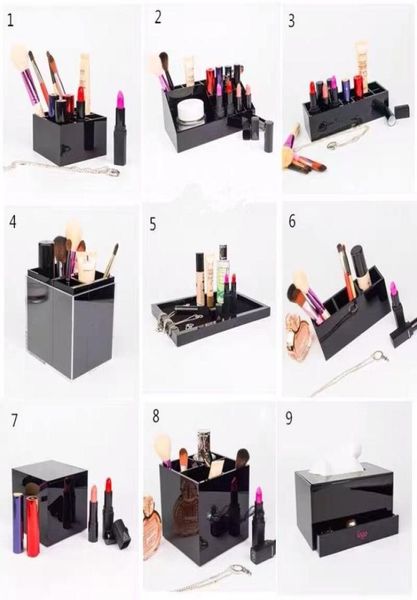 Klassische Acryl Make-Up Box Kosmetik Halter Desktop Spiegel Make-Up Werkzeuge Lippenstift Schmuck Lagerung Tablett Tissue Box Für Hochzeit Box3970539