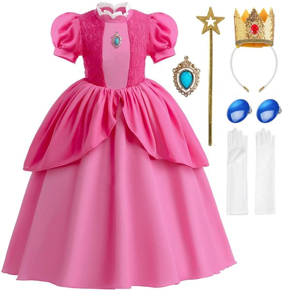 Mädchenkleider Mädchen Prinzessin Dress Up Pfirsich Prinzessin Party Kostüm Kurzarm Halloween Weihnachten Karneval Geburtstag Outfit Kinder Mädchen Kleidung 231213