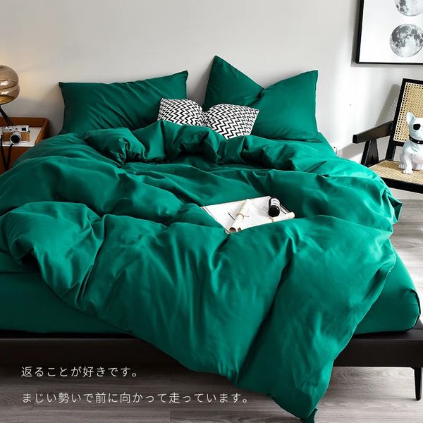 Set di biancheria da letto Set di biancheria da letto Set di lenzuola in quattro pezzi di cotone lavato Tinta unita Verde Semplice Copripiumino Trapunte Piumino 231214