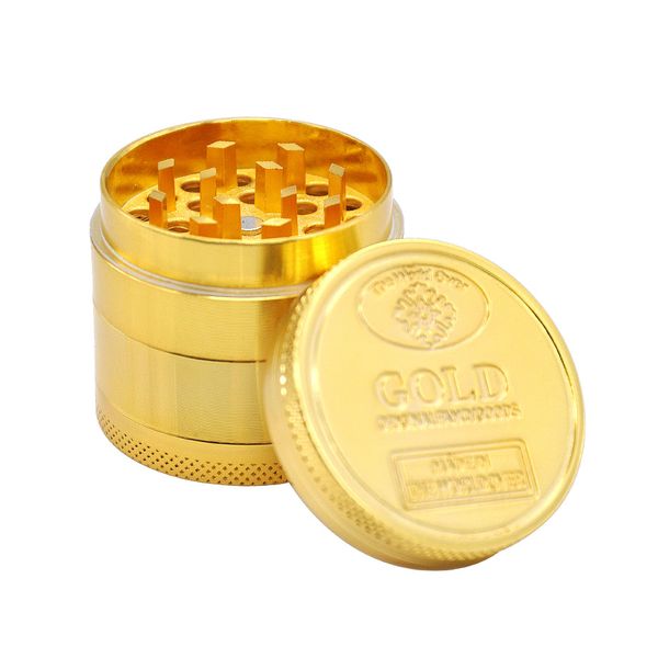 Moedor de ervas de tabaco dourado 40mm 50mm 60mm 4 peças moedores de metal de liga de zinco