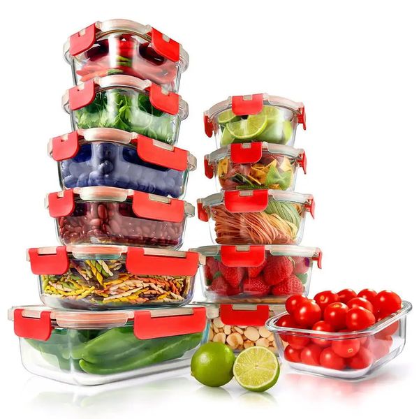 Set per l'organizzazione della conservazione degli alimenti NutriChef Contenitori per la preparazione dei pasti in vetro di qualità superiore impilabili da 24 pezzi Rosso 231213