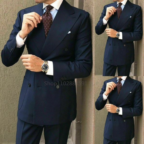 Ethnische Kleidung Zweireiher Navy Revers Blazer Bräutigam Anzüge Männer Anzug Slim Fit Business Smoking Für Kostüm Homme 2 Stück 231213